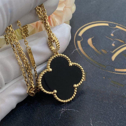 [Luna Brilliance]CLOVER 25MM GOLD ONYX BIG CLOVER NECKLACE