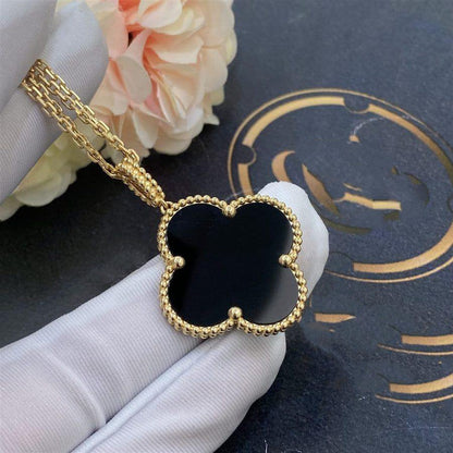 [Luna Brilliance]CLOVER 25MM GOLD ONYX BIG CLOVER NECKLACE