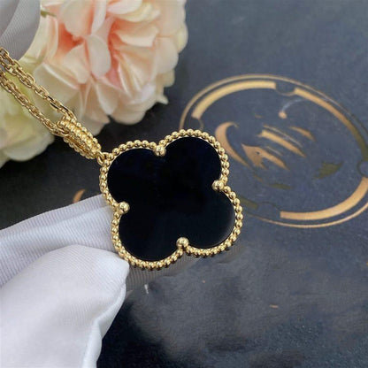 [Luna Brilliance]CLOVER 25MM GOLD ONYX BIG CLOVER NECKLACE