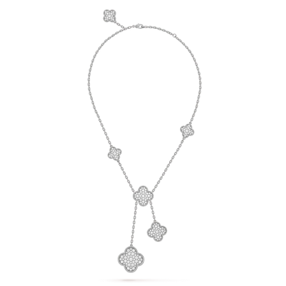 [Luna Brilliance]CLOVER 5 MOTIFS SILVER DIAMONDS NECKLACE