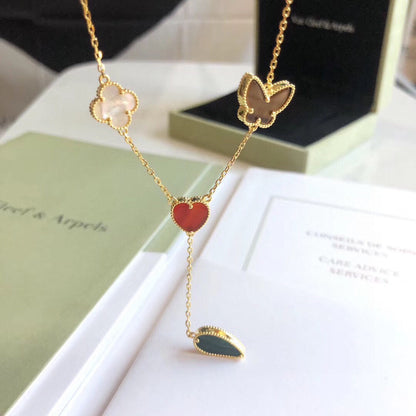 [Luna Brilliance]LUCKY SPRING 4 MOTIFS ROSE GOLD NECKLACE