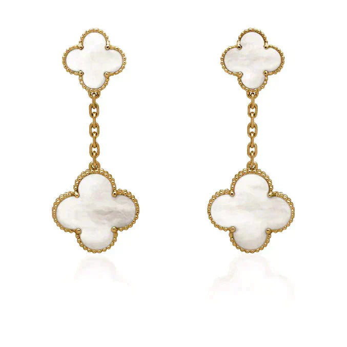 [Luna Brilliance]CLOVER 2 MOTIF WHITE MOP EARRINGS