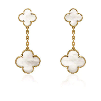 [Luna Brilliance]CLOVER 2 MOTIF WHITE MOP EARRINGS